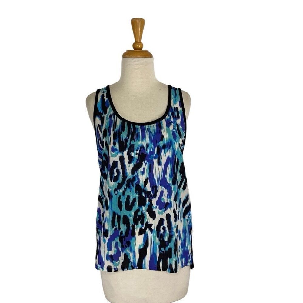 August Silk M Blue Leopard Tank Top Going Out Art To Wear Graphic Print Whimsy